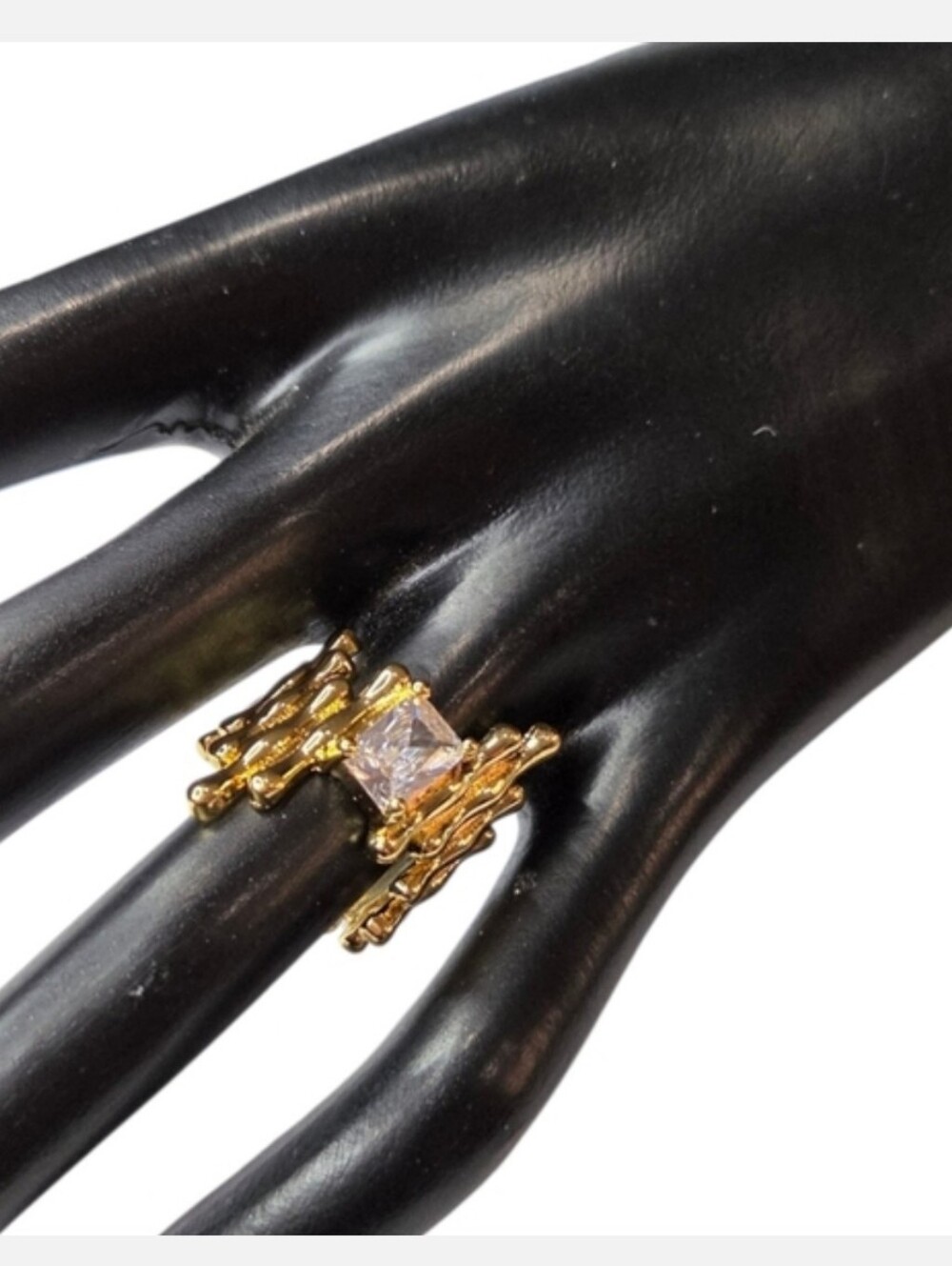 18k Gold Plated Molten Zircon Crystal Ring - Picture 4 of 6